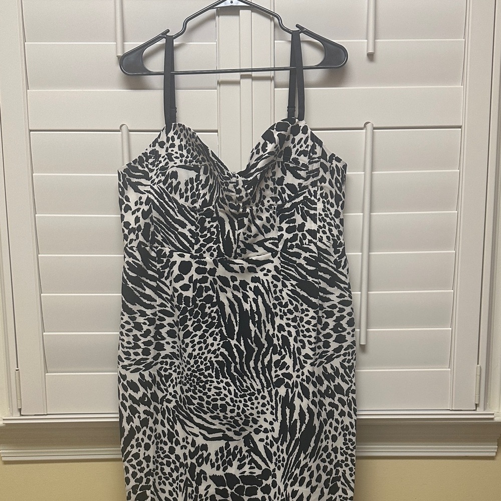Black & White Animal Print Midi Dress with Spaghetti Straps
